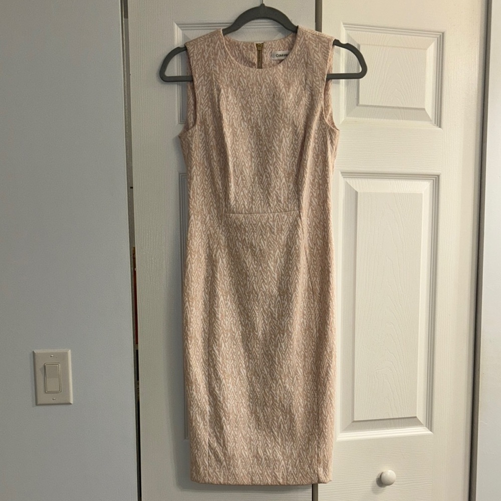 Calvin Klein Pink Sheath Midi Dress Crew Neck Sleeveless